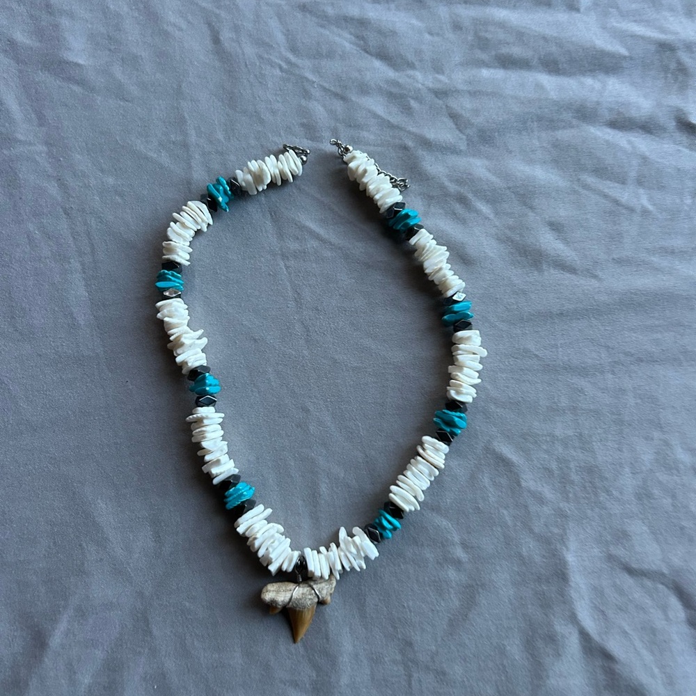 White and Blue Beaded Necklace